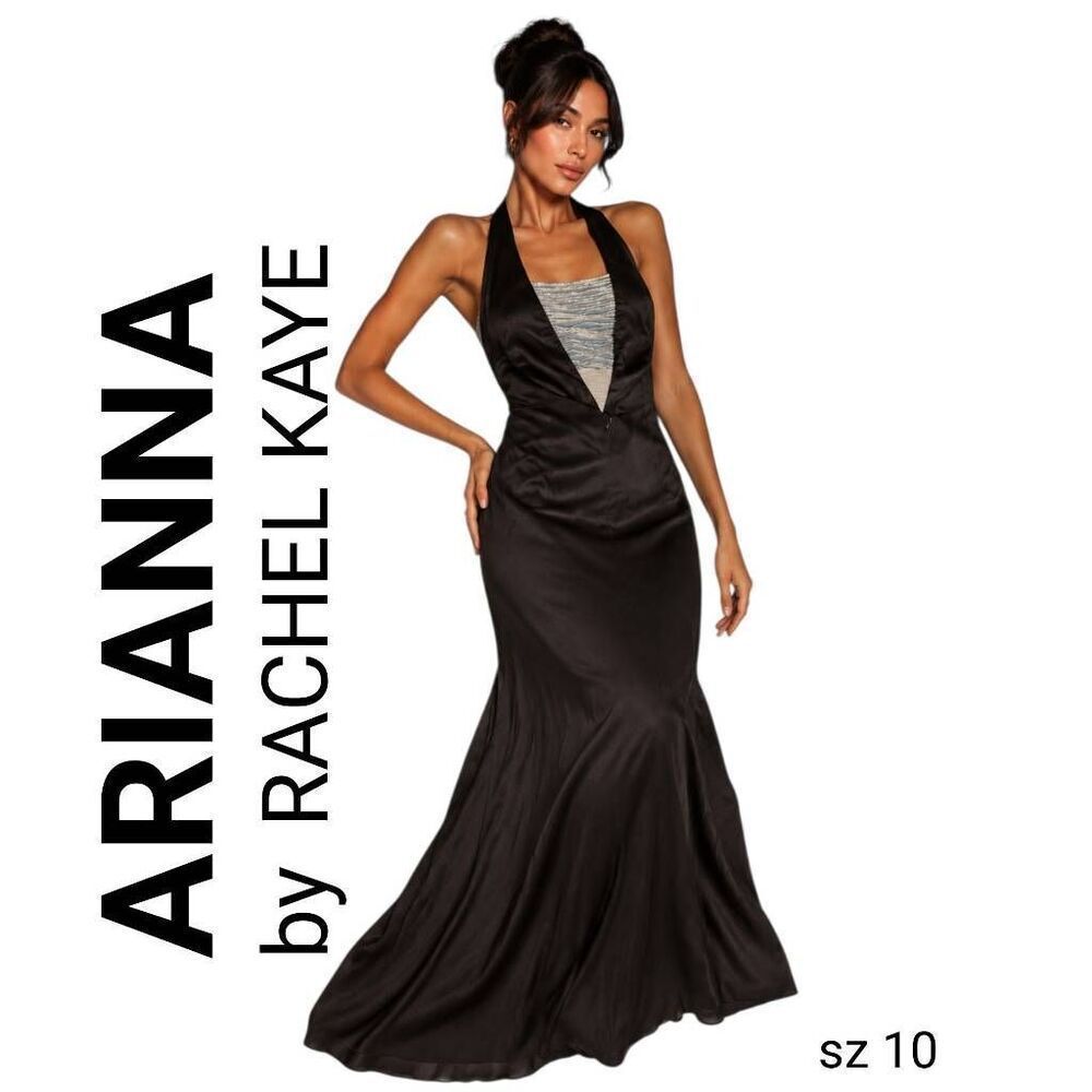 Formal Black Plunge V Neck with Silver Beads Long Designer Gown Maxi Dress